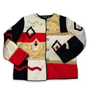 Vintage 90s Allure Jacket Art to Wear Abstract Patchwork Geo Print Medium